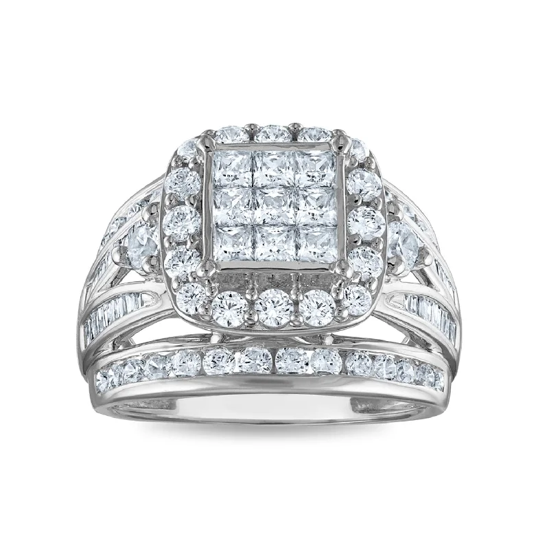 Striped band ring-2 CTW Diamond Halo Cluster Engagement Cushion Shape Ring in 10KT White Gold