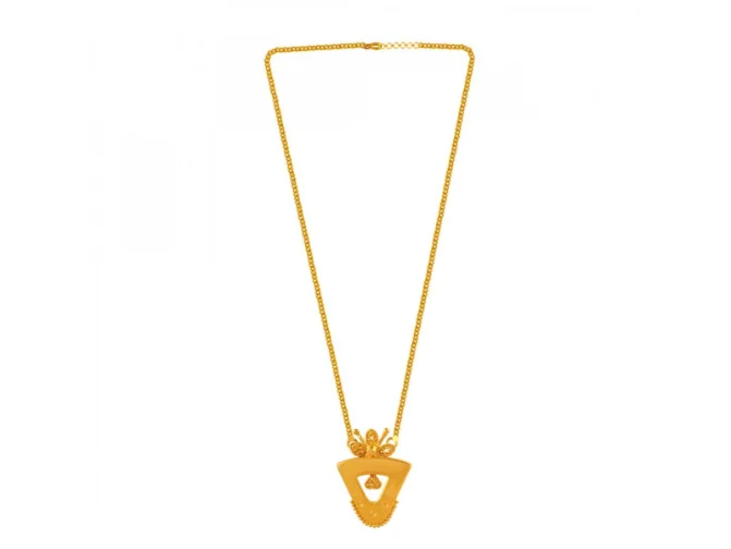 Puzzle design necklace-22k Triangular Gold Chain Pendant