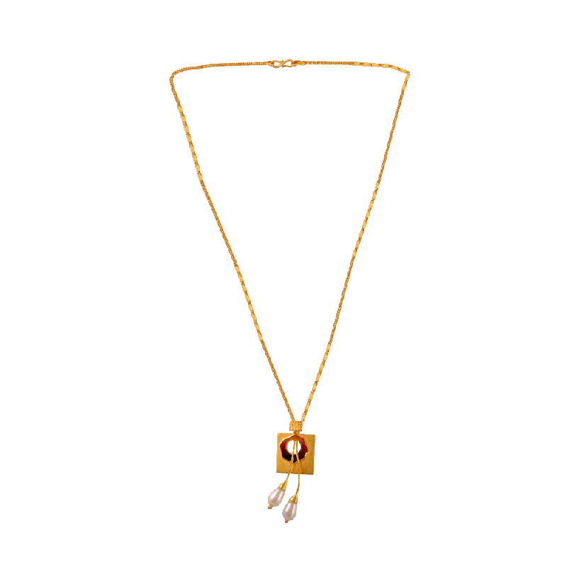 Textured edge necklace-22KT (916) Yellow Gold  Chain Pendant For Women