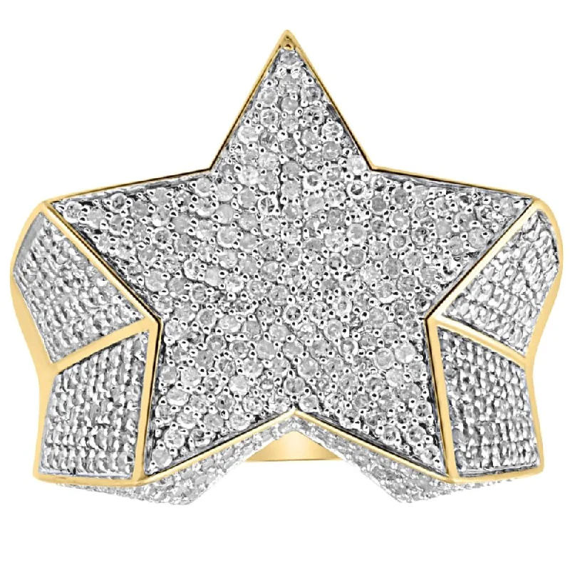 Delicate filigree ring-2Ct Diamond Men's 10k Yellow Gold Star Ring