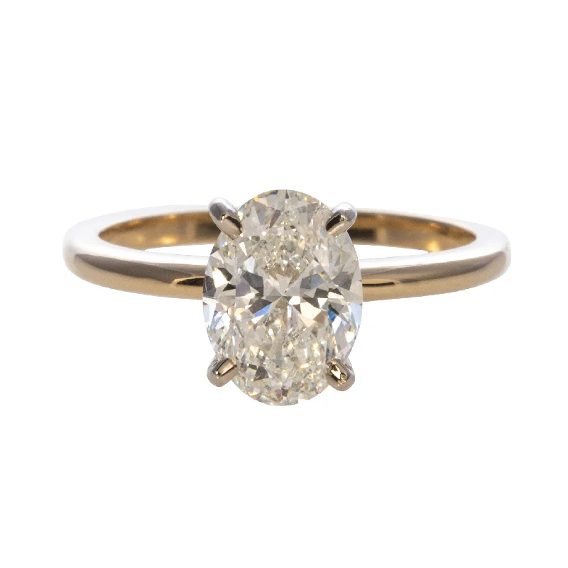 Embossed ring-2ct Oval Diamond Solitaire 14K Gold Two Tone Engagement Ring