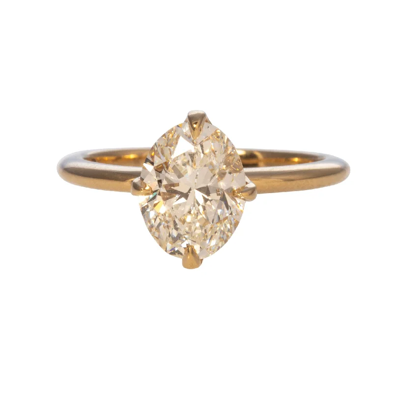 Dotted band ring-2ct Oval Diamond Solitaire 18K Yellow Gold Engagement Ring