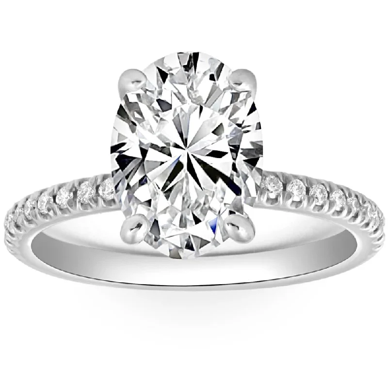 Twisted silver ring-3 1/2Ct Oval Diamond Engagement Accent Ring 14k White Gold Lab Grown