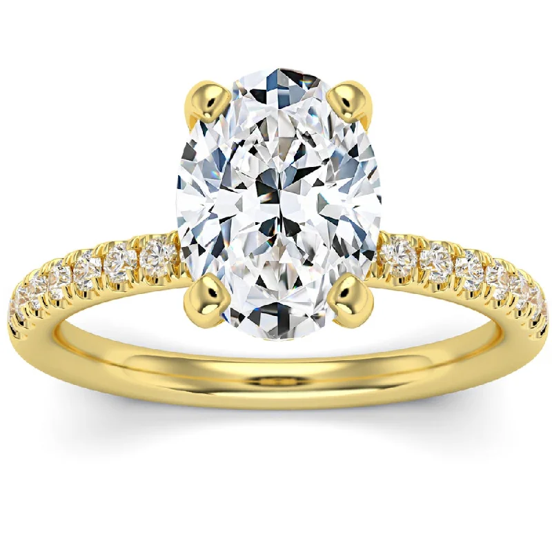 Five-stone ring-3 1/2Ct Oval Diamond Engagement Ring Lab Grown in 14k White, Yellow or Rose Gold