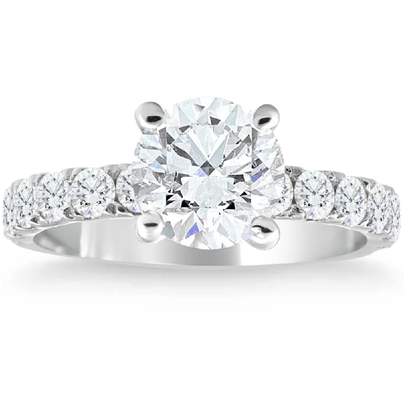 Laser-cut ring-3 1/4Ct TW Round Diamond Engagement Ring 14k White Gold Lab Grown