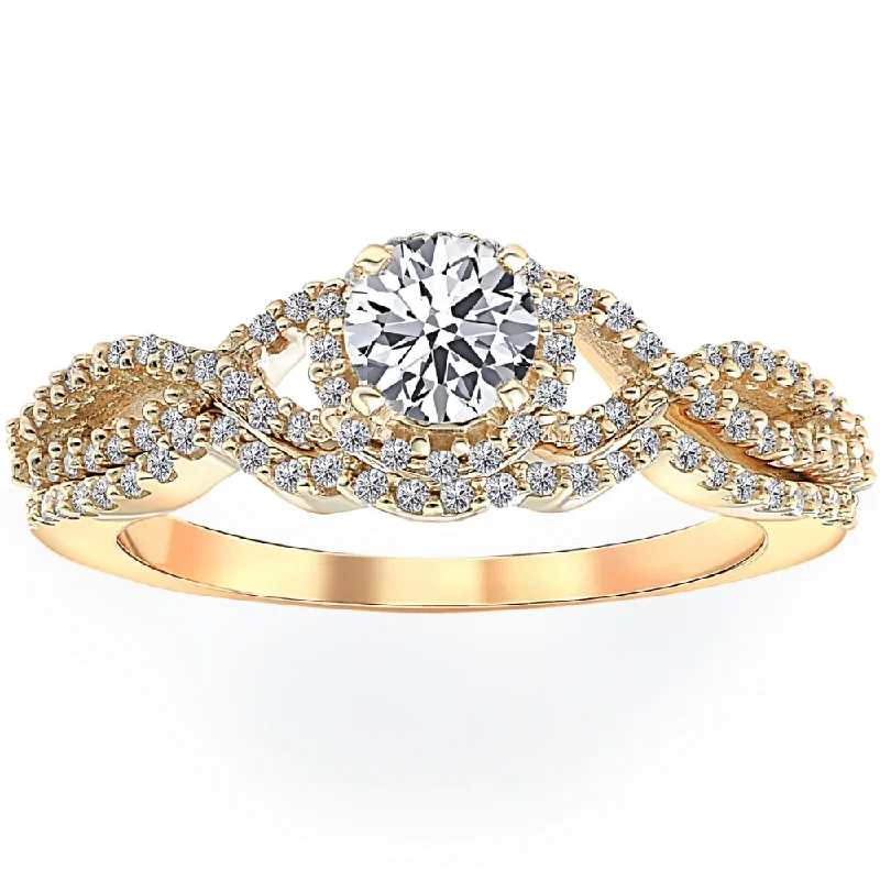 Petal-shaped ring-3/4 Ct Diamond Engagement Infinity Wedding Ring Set 14k Yellow Gold