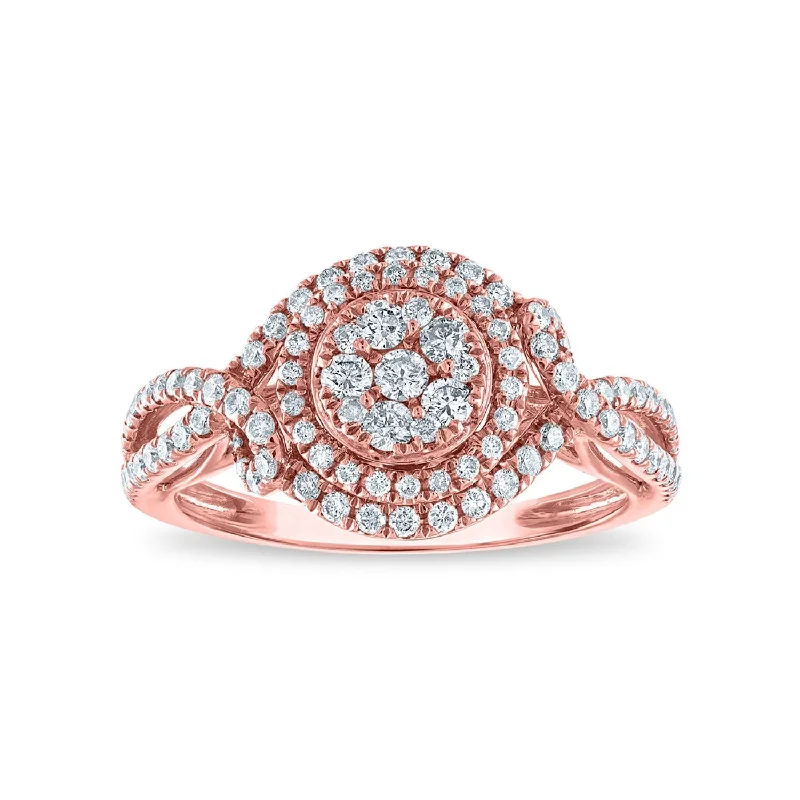 Floating gem ring-3/4 CTW Diamond Cluster Engagement Ring in 14KT Rose Gold