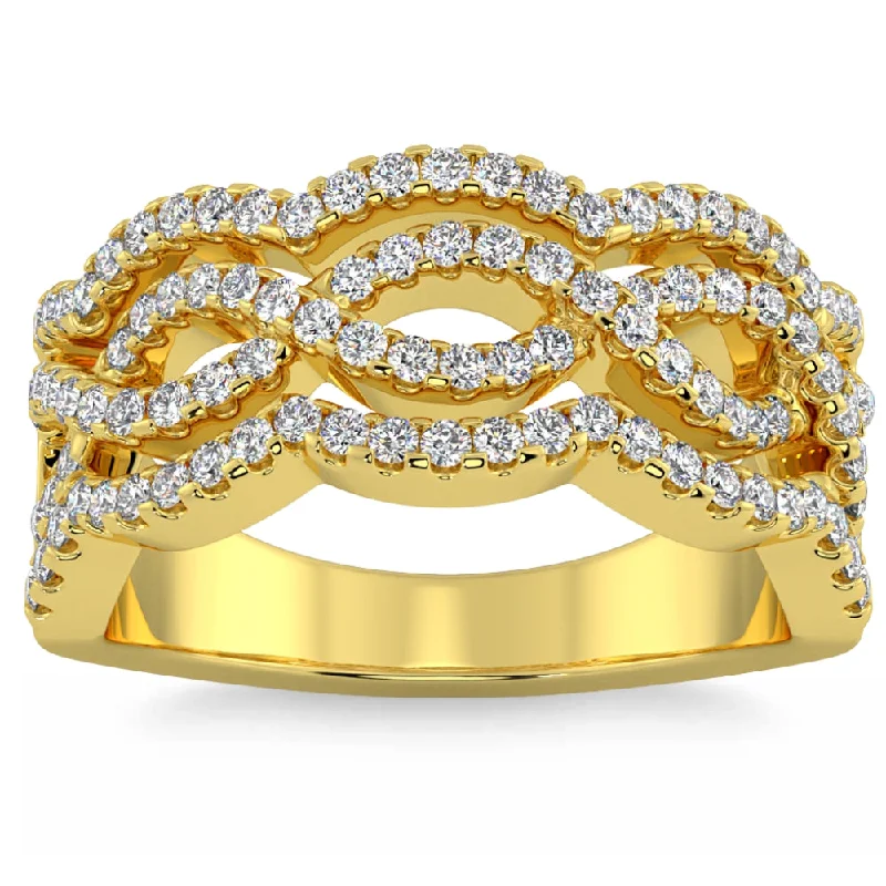 Wing-shaped ring-3/4Ct Diamond Multi Row Curved Ring Anniversary Fashion Band 14k Gold Lab Grown