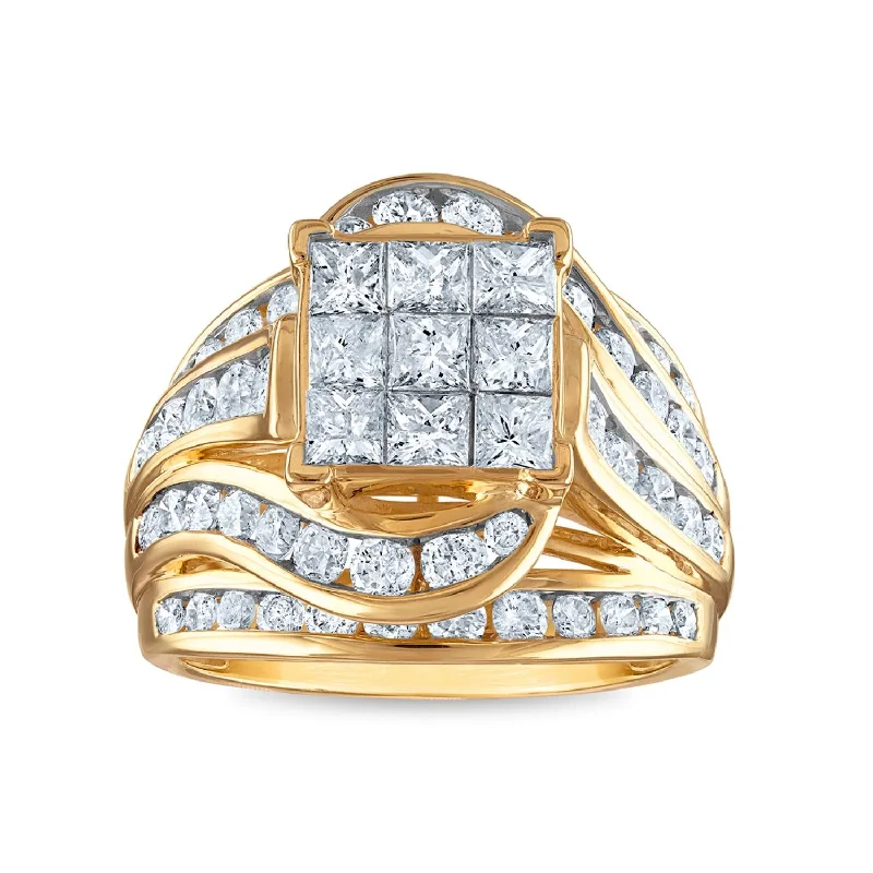 Baguette diamond ring-3 CTW Diamond Engagement Ring in 10KT Yellow Gold