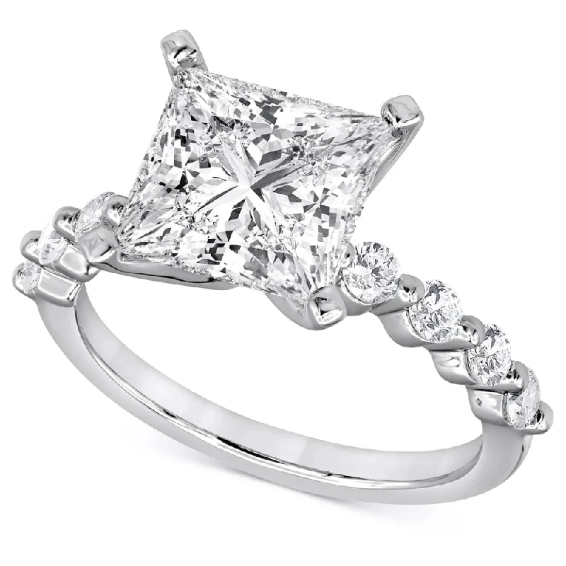 Spiked design ring-3Ct Princess Cut Diamond Engagement Ring 14k White Gold Lab Grown