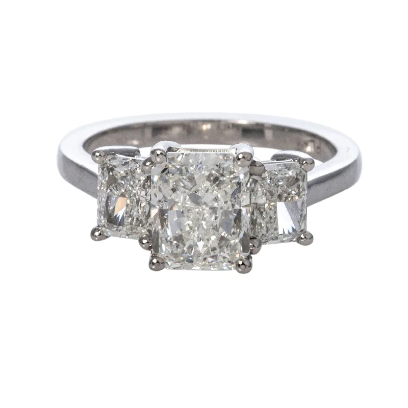 Luxe morganite ring-3ctw Radiant Diamond Three-Stone Platinum Engagement Ring