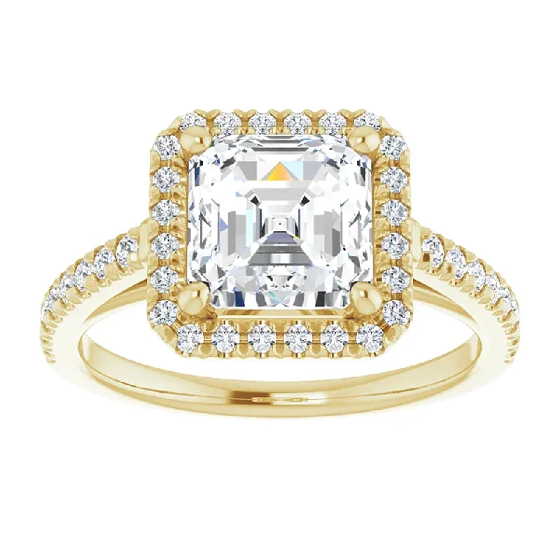 Zigzag pattern ring-4 1/2Ct Asscher Cut Moissanite & Diamond Halo Engagement Ring in 10k Gold