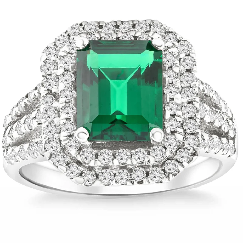 Brushed gold ring-4 1/2Ct TW Emerald Cut Emerald & Lab Grown Diamond Ring in 14k White Gold