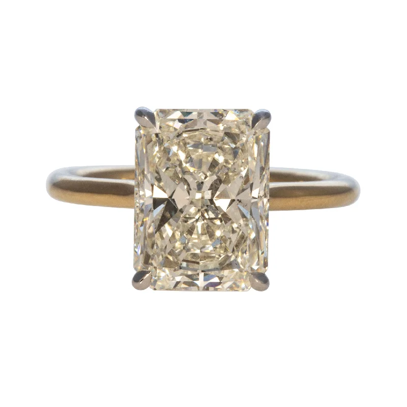 Hand-carved ring-4.21ct J SI1 Radiant Diamond Solitaire Platinum 18K Gold Engagement Ring