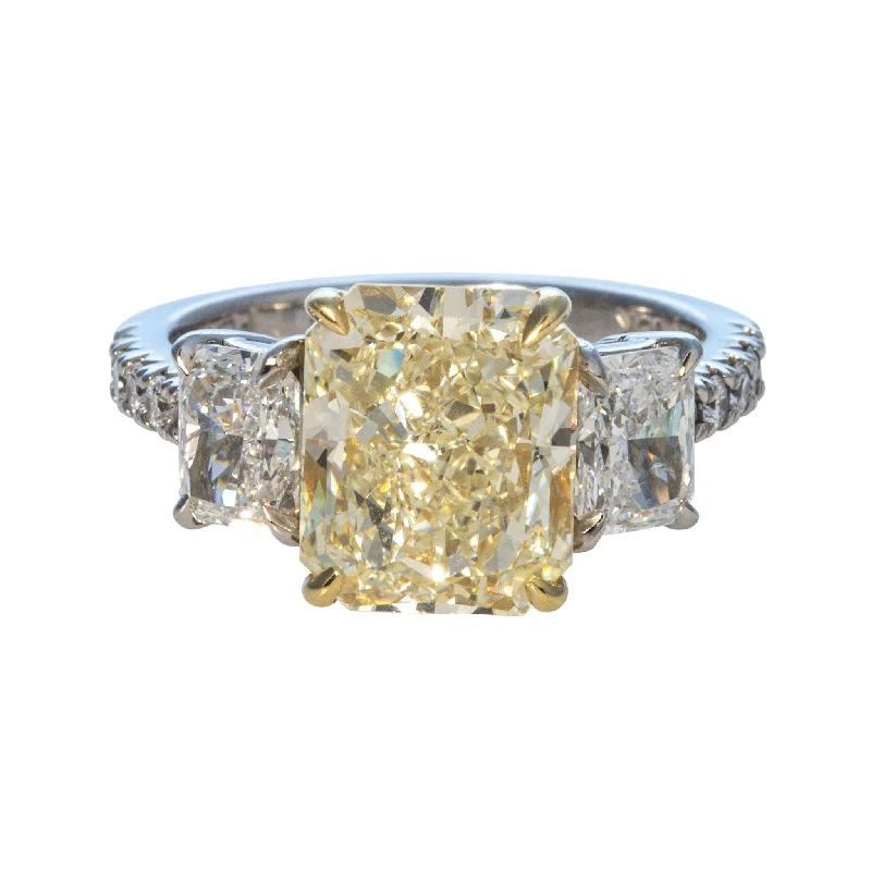 Embossed gem ring-4.49ct Yellow Radiant Diamond Three-Stone Engagement Ring