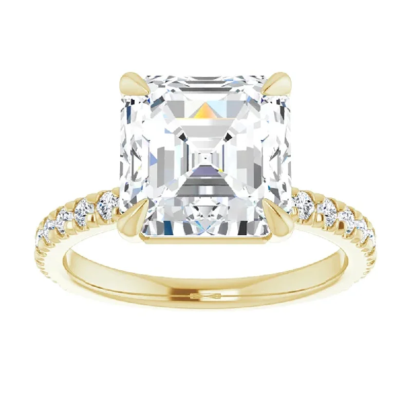 Curved gem ring-5 1/3Ct Asscher Cut & Diamond Engagement Ring in White, Yellow, or Rose Gold