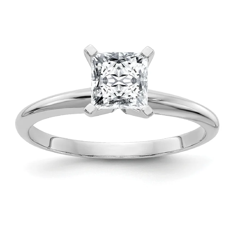 Sparkling crystal ring-5.5MM Princess Cut Moissanite Solitaire Engagement Ring in 14KT White Gold; Size 6