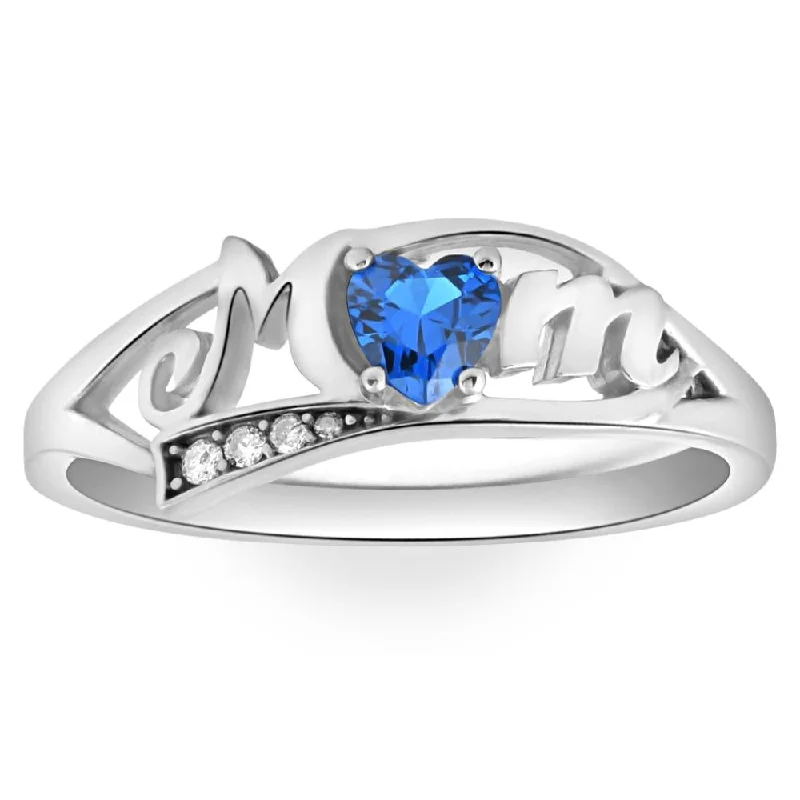 Smooth finish ring-5/8Ct Heart Shaped Sapphire & Diamond Mom Ring in White, Yellow or Rose Gold