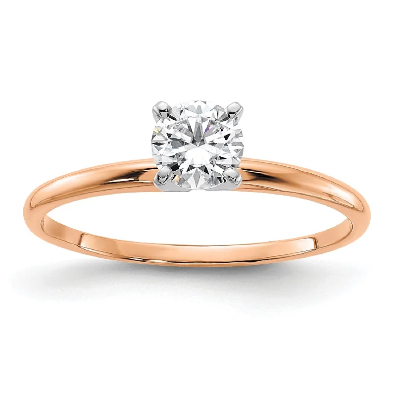 Linked chain ring-5MM Round Moissanite Solitaire Engagement Ring in 14KT Rose Gold; Size 7