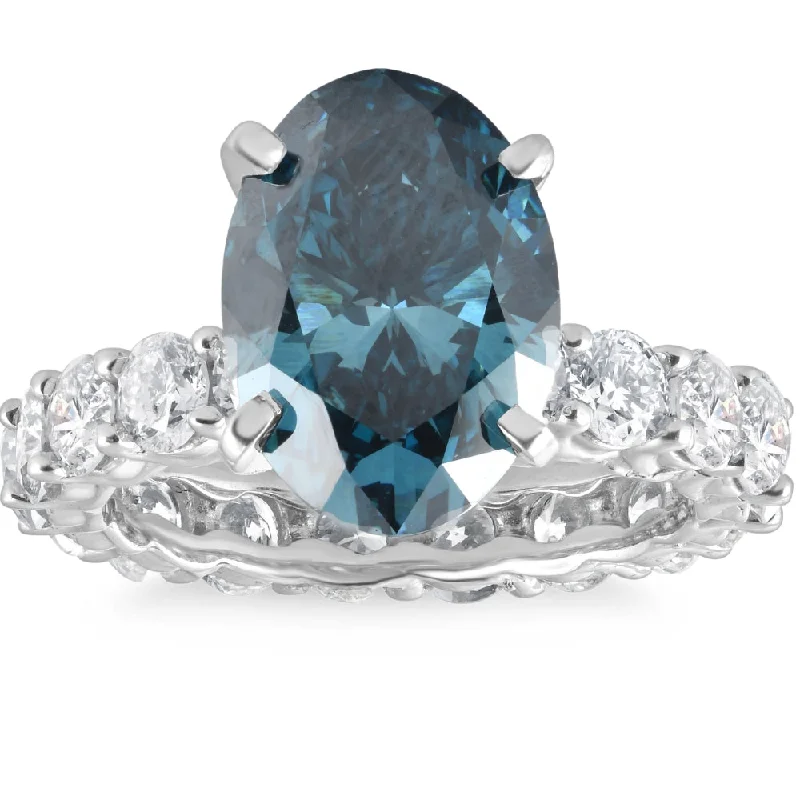 Delicate topaz ring-6Ct Blue & White Diamond Engagement Eternity Ring 14k White Gold