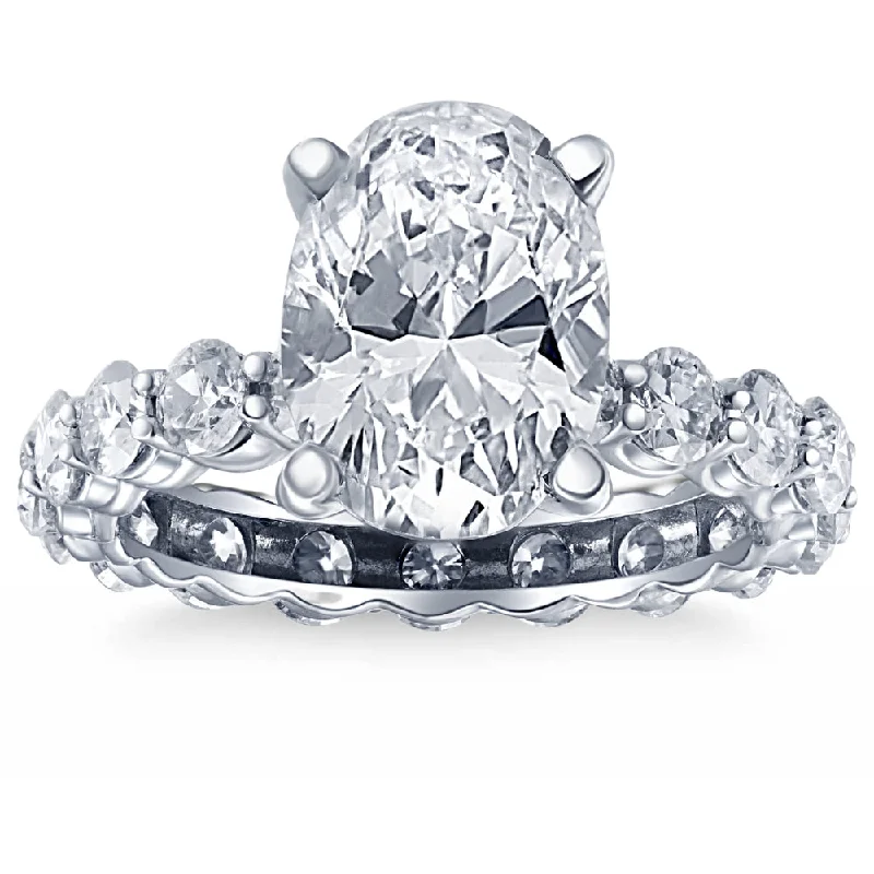 Tension-set ring-6Ct TW Diamond Engagement Eternity Oval Cut Ring 14k White Gold Lab Grown