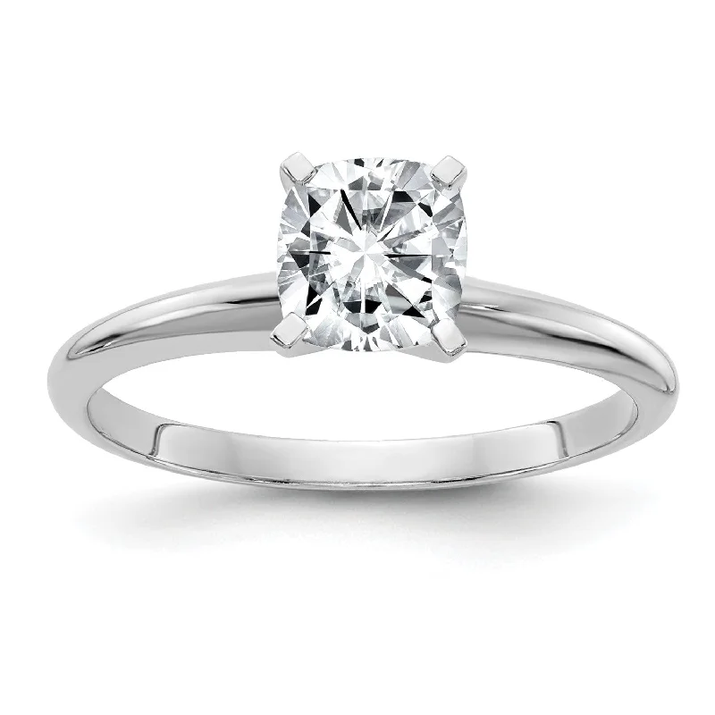 Luxe emerald ring-6MM Cushion Moissanite Solitaire Engagement Ring in 14KT White Gold; Size 5