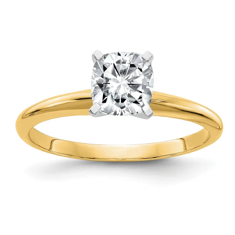 Tapered gem ring-6MM Cushion Moissanite Solitaire Engagement Ring in 14KT Yellow Gold; Size 6