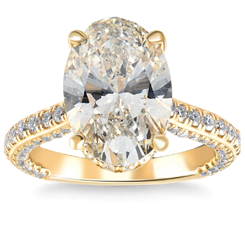 Sculpted silver ring-8.90Ct TW Oval Moissanite Lab Grown Heirloom Engagement Ring 14k Yellow Gold