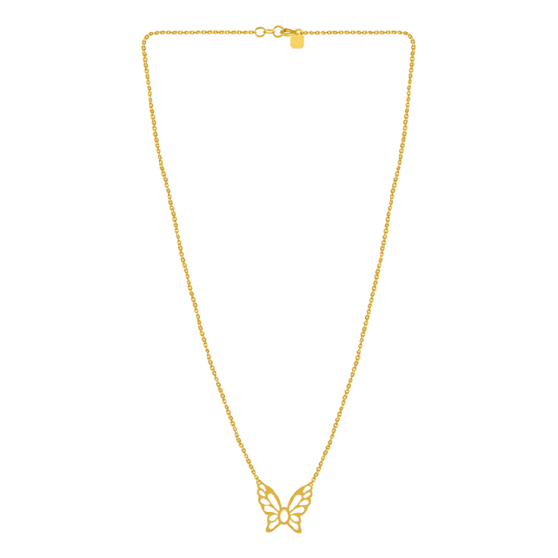 Split-chain necklace-A Dainty 22k Gold Chain With An Elegantly Shaped Butterfly In The Middle