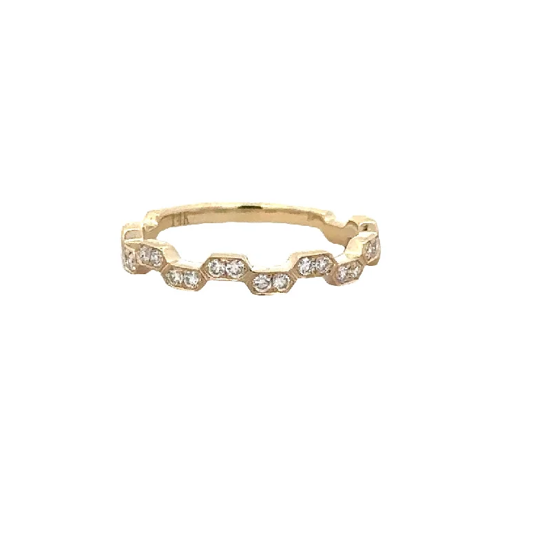 Striped band ring-Abstract Diamond Wedding Band in Yellow Gold