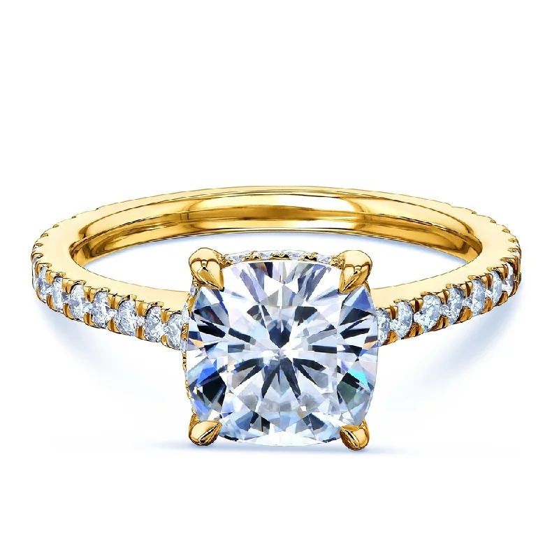 Hand-carved ring-Annello by Kobelli 14k Gold Kobelli 2ct Cushion Moissanite and 2/5ct Diamond Drop Halo Engagement Ring (GH/VS, GH/I)