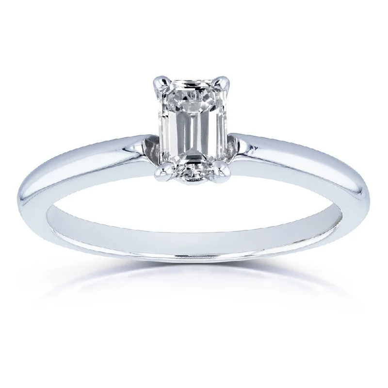 Domed gem ring-Annello by Kobelli 14k White Gold 1/2 Carat Diamond Solitaire Emerald Cut Engagement Ring