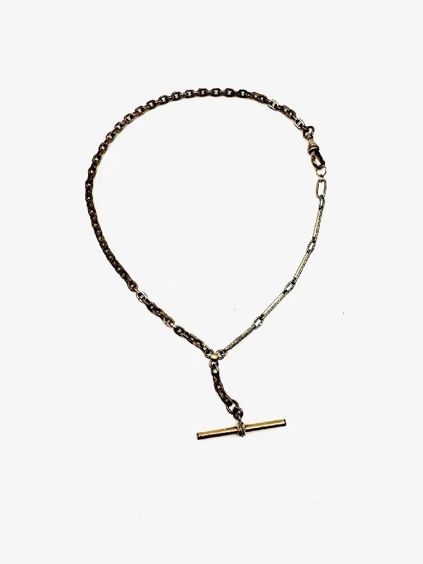 Open-heart necklace-Cecil Antique T-Bar Watch Chain Necklace