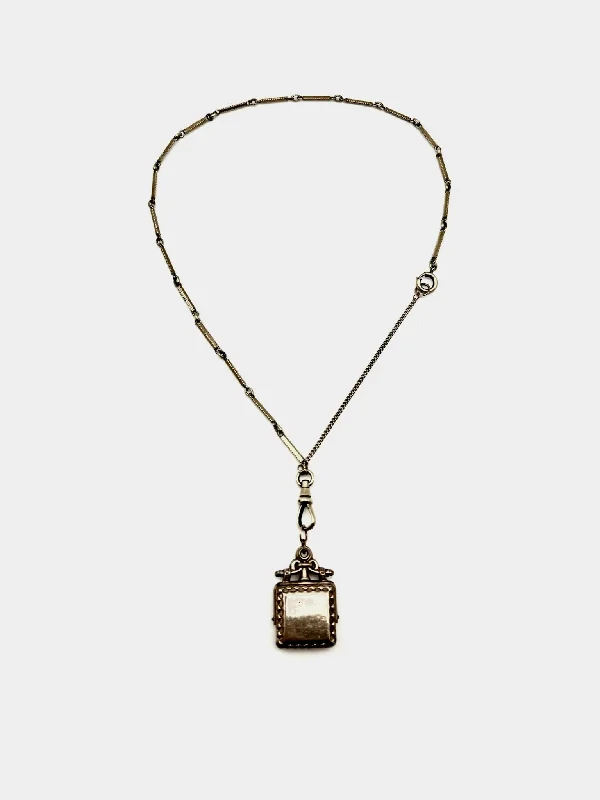 Embossed necklace-Francine Antique Gold Filled Watchchain Fob Necklace