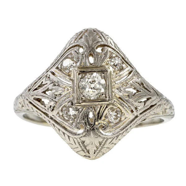 Iridescent stone ring-Art Deco Filigree Diamond Ring