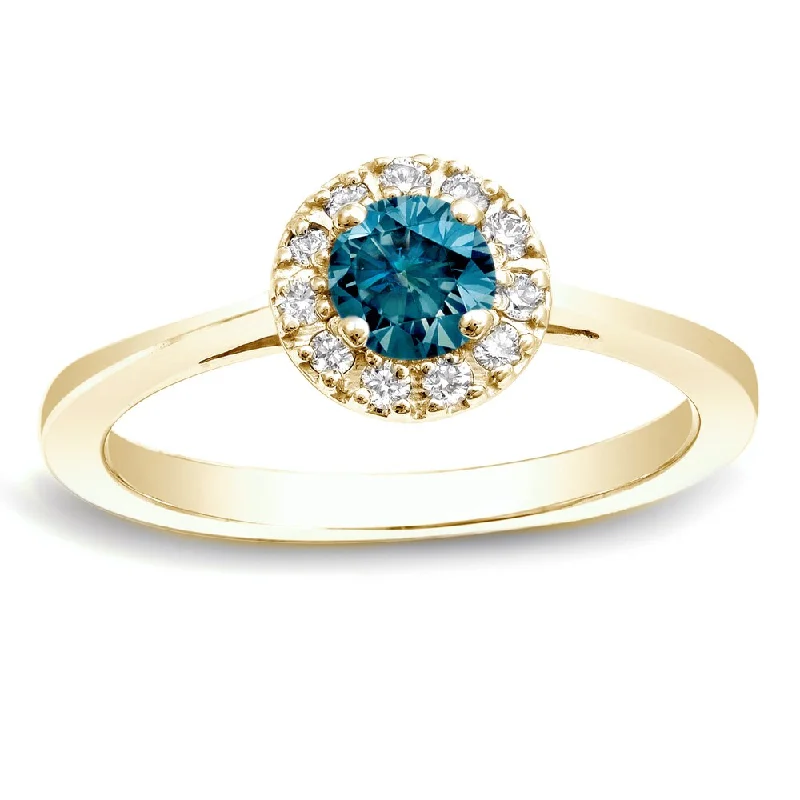 Wing-shaped ring-Auriya 1/2ctw Halo Blue Diamond Engagement Ring 14k Gold