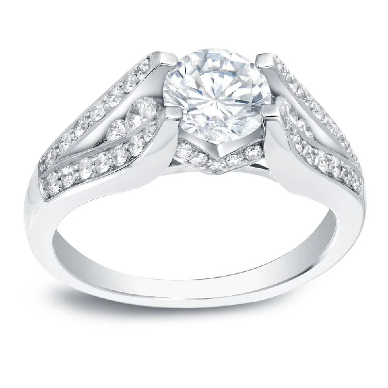 Iridescent stone ring-Auriya 1 3/4ct TDW Certified Round Diamond Engagement Ring 14k White Gold