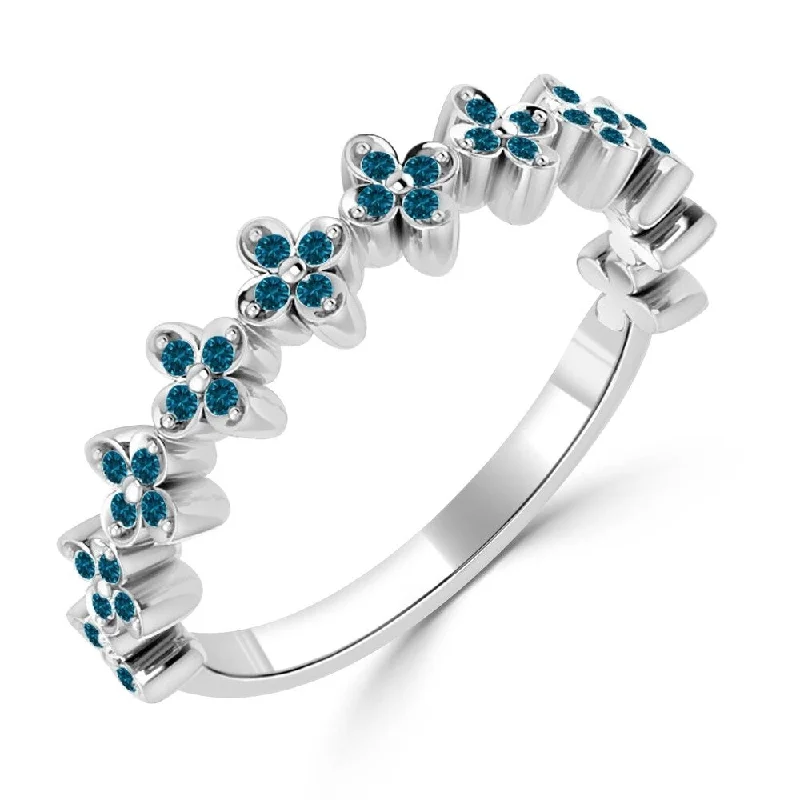 Bold pave ring-Auriya 1/5cttw Stackable Petite Daisy Accent Blue Diamond Ring 10k Gold Ultra-thin