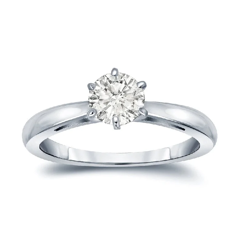 Three-stone ring-Auriya 14k Gold 1/2 carat TW 6-Prong Round Solitaire Diamond Engagement Ring