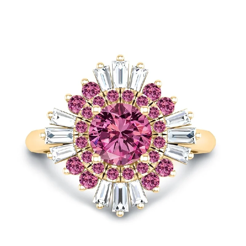 Futuristic ring-Auriya 14k Gold Vintage Ballerina 1 5/8ct Pink Sapphire and 3/8ct TDW Baguette Halo Diamond Engagement Ring