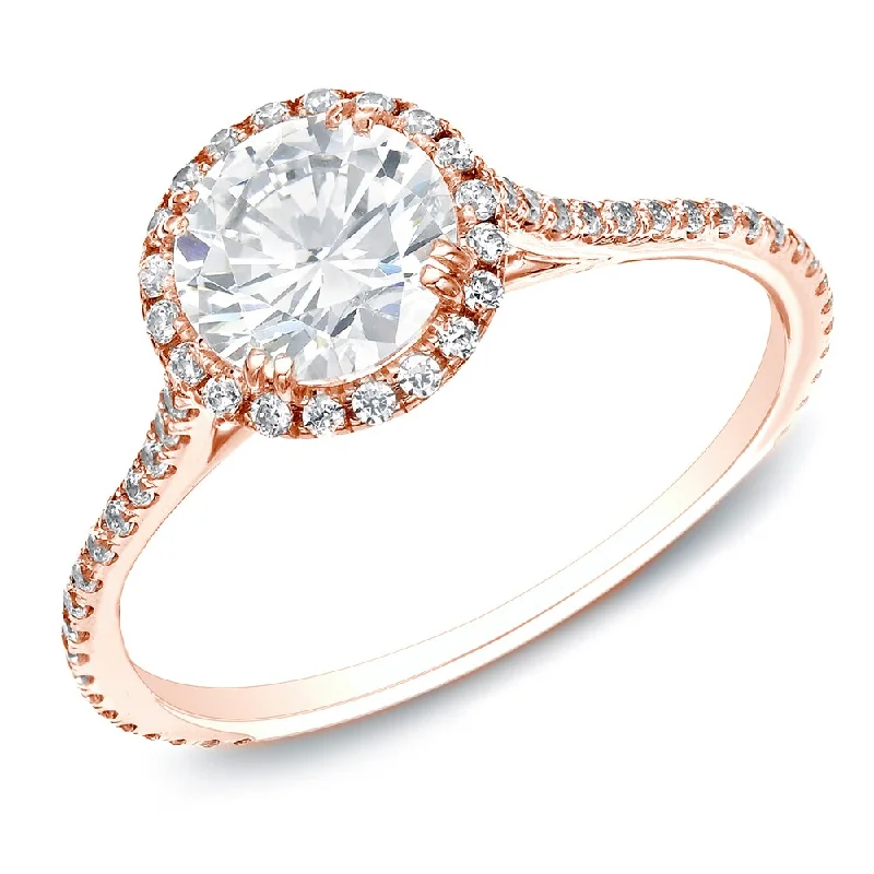 Domed gem ring-Auriya 14k Rose Gold 1 1/2ctw Round Halo Diamond Engagement Ring Certified