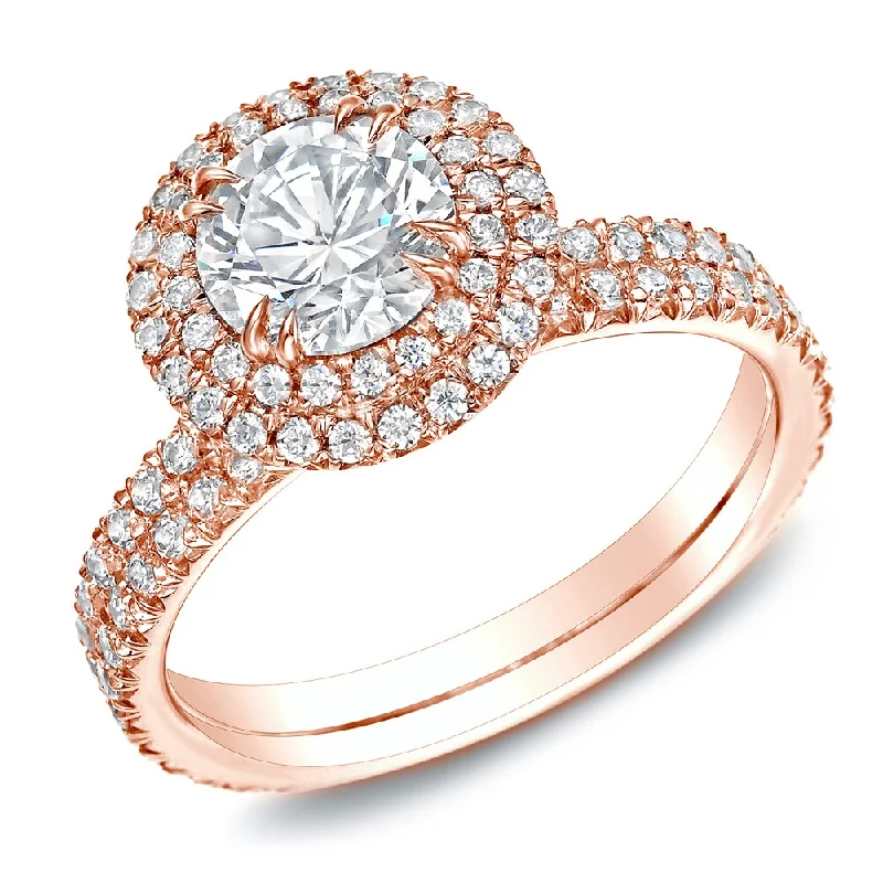 Hand-carved ring-Auriya 14k Rose Gold 1 3/4ctw Round Halo Diamond Engagement Ring Certified (H-I, SI1-SI2)