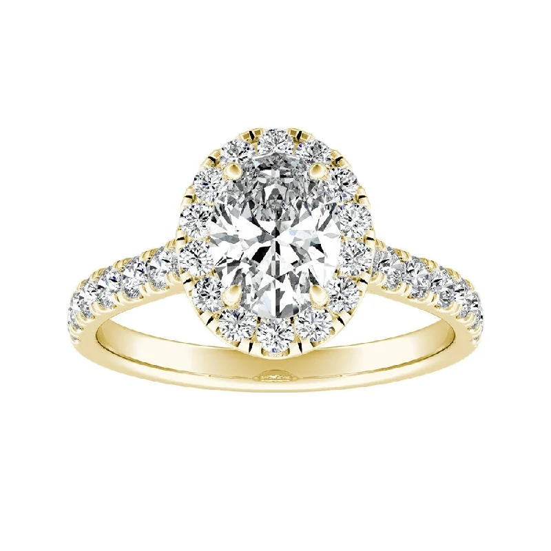 Modern pave ring-Auriya 18k Gold Classic Oval-cut 1 1/3cttw Halo Diamond Engagement Ring