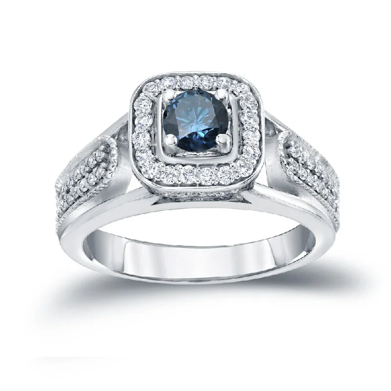 Wing-shaped ring-Auriya Modern 1/2ct TDW Blue Diamond Halo Engagement Ring 14k Gold (H-I, I1-I2)