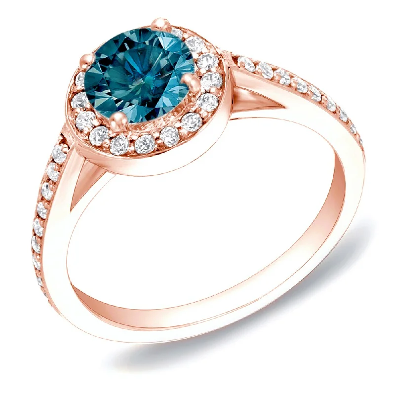 Delicate topaz ring-Auriya Modern 1ctw Halo Blue Diamond Engagement Ring 14k Rose Gold (H-I, SI1-SI2)