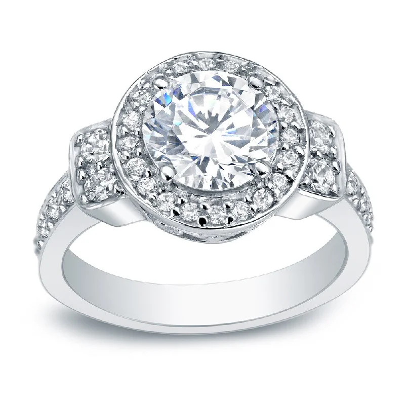 Heart-cut ring-Auriya Platinum 2 3/4 carat TW Round Halo Diamond Engagement Ring