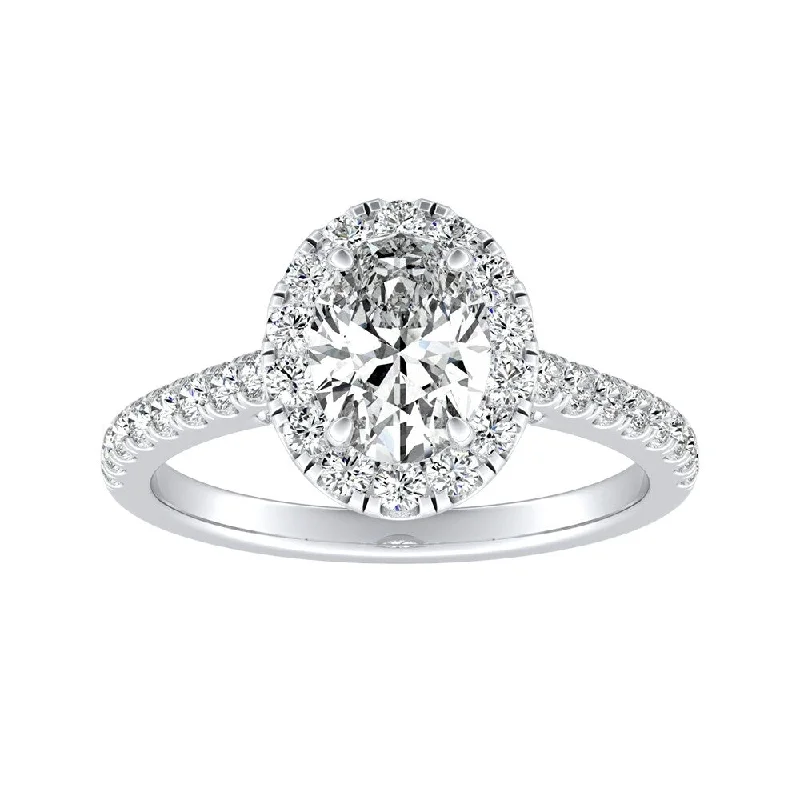 Modern peridot ring-Auriya Platinum 3/4ctw Oval-cut Halo Diamond Engagement Ring