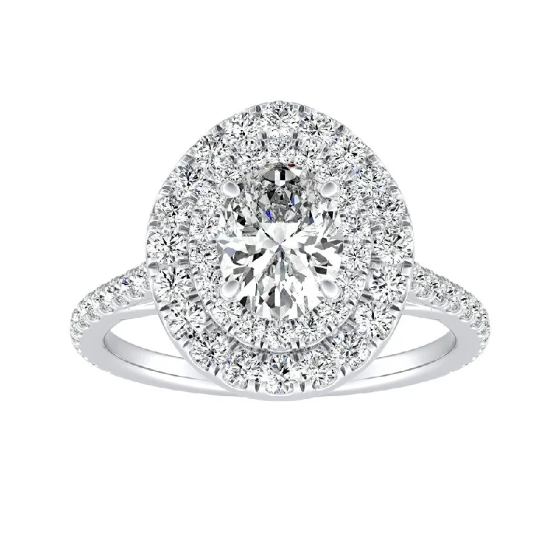 Zigzag pattern ring-Auriya Platinum Oval Shape 1 carat TW Double Halo Diamond Engagement Ring (I-J, I1-I2)