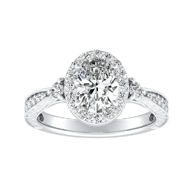 Organic gem ring-Auriya Platinum Vintage Oval Halo Diamond Engagement Ring 1ctw (I-J, I1-I2)