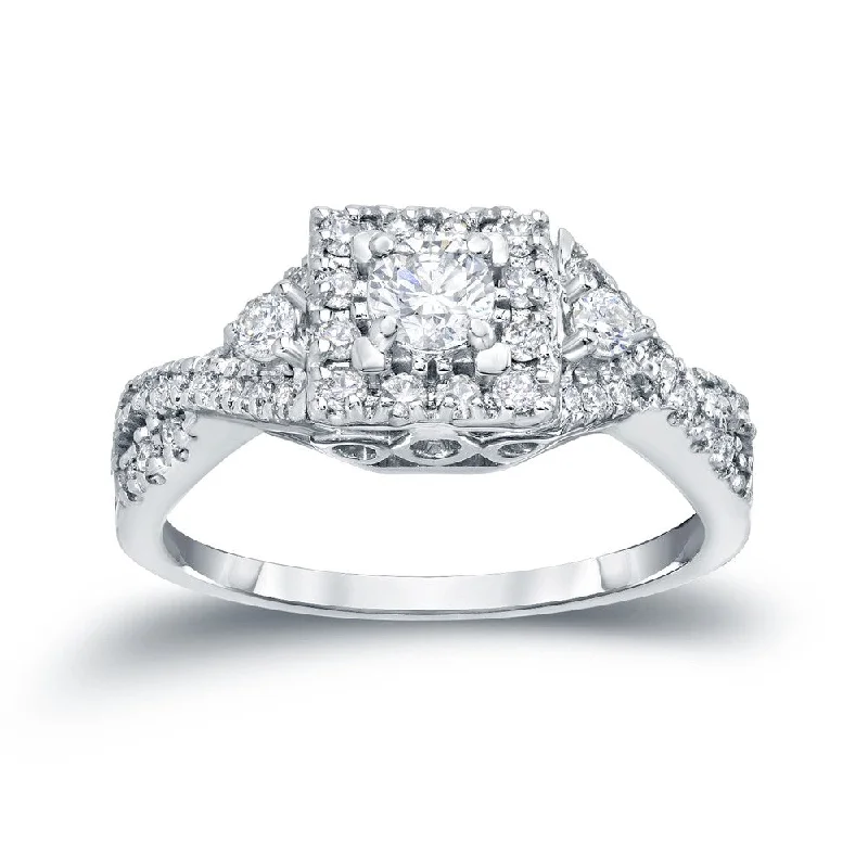 Frosted finish ring-Auriya Vintage 4/6ct TW Diamond Halo Engagement Ring 14K Gold (H-I, I1-I2)